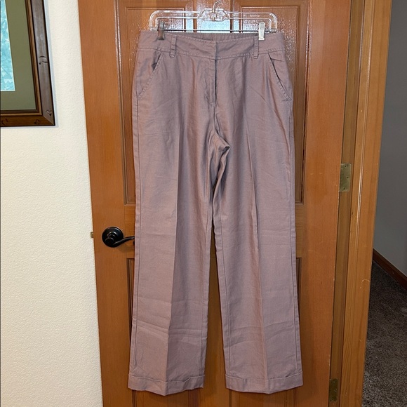 Sundance Wide Leg Cuffed Linen Blend Trouser Dress Pants Blush Purple Sz 10 - Picture 14 of 15